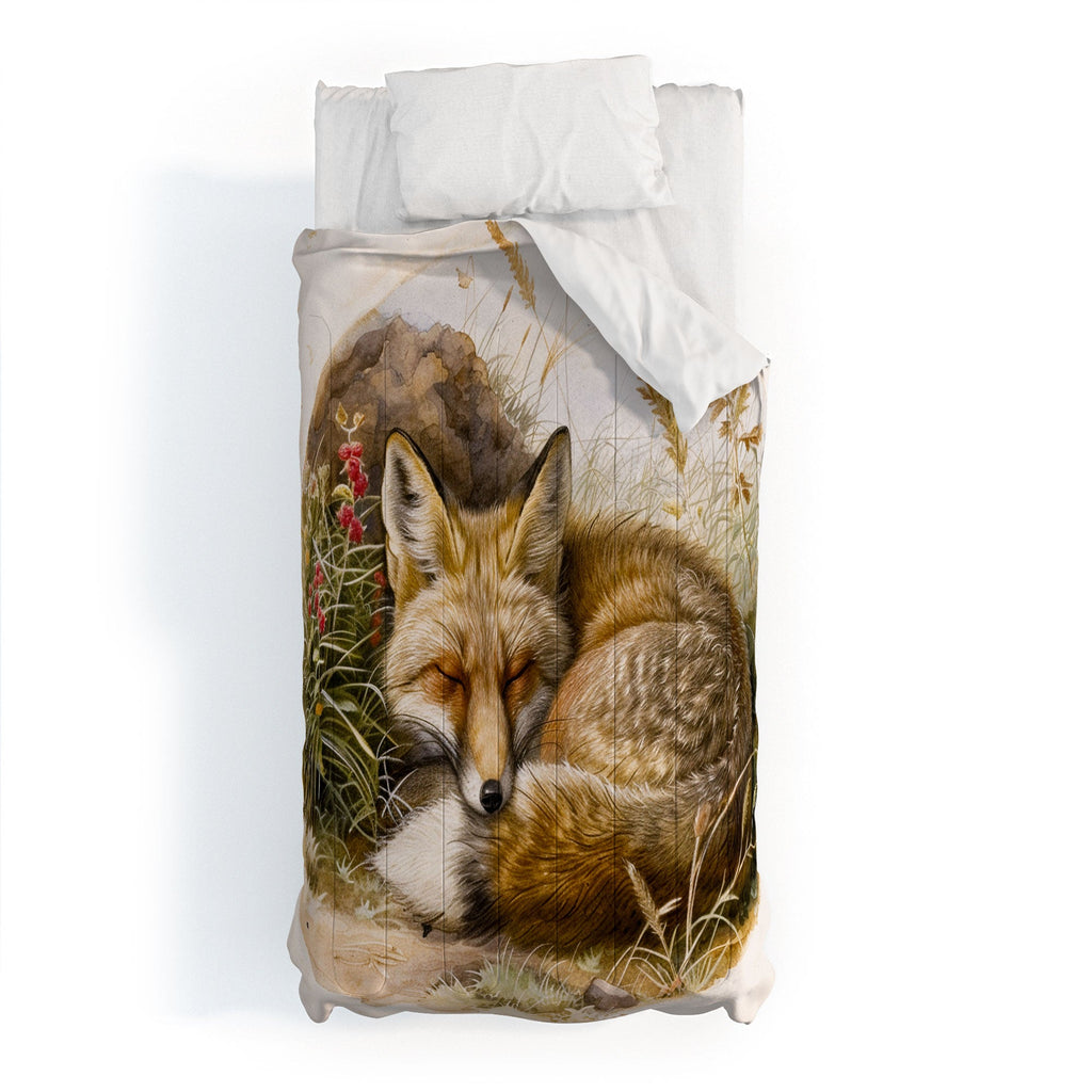 trajeado14 Fox Sleeping Vintage Illustration Comforter