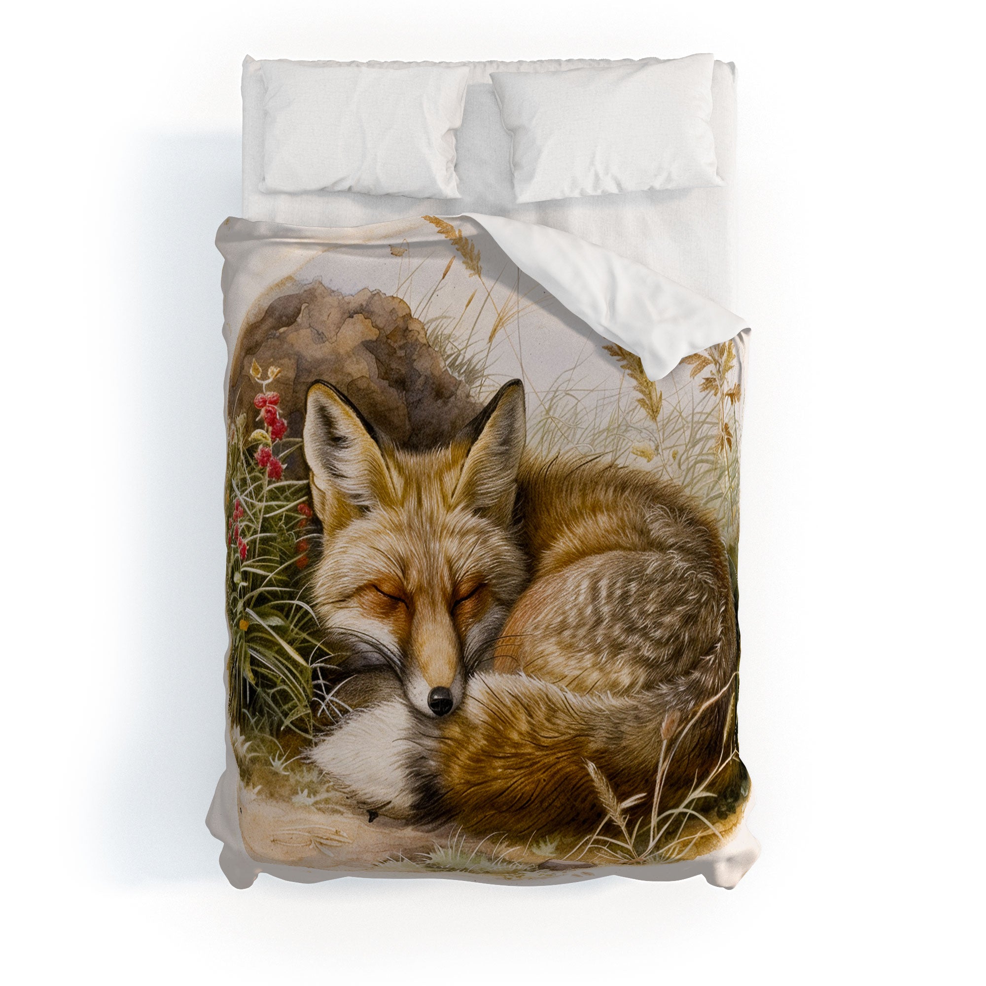 trajeado14 Fox Sleeping Vintage Illustration Duvet Cover