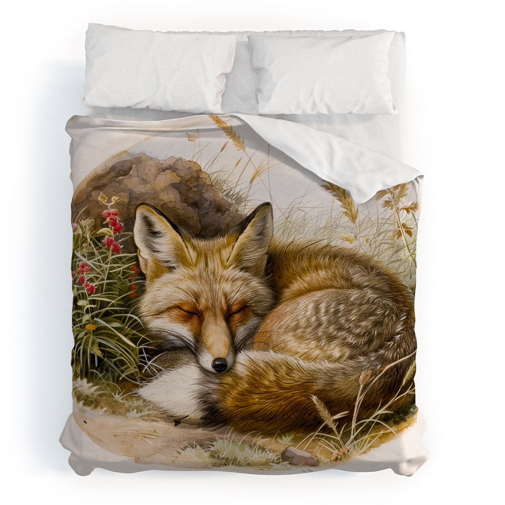 trajeado14 Fox Sleeping Vintage Illustration Duvet Cover