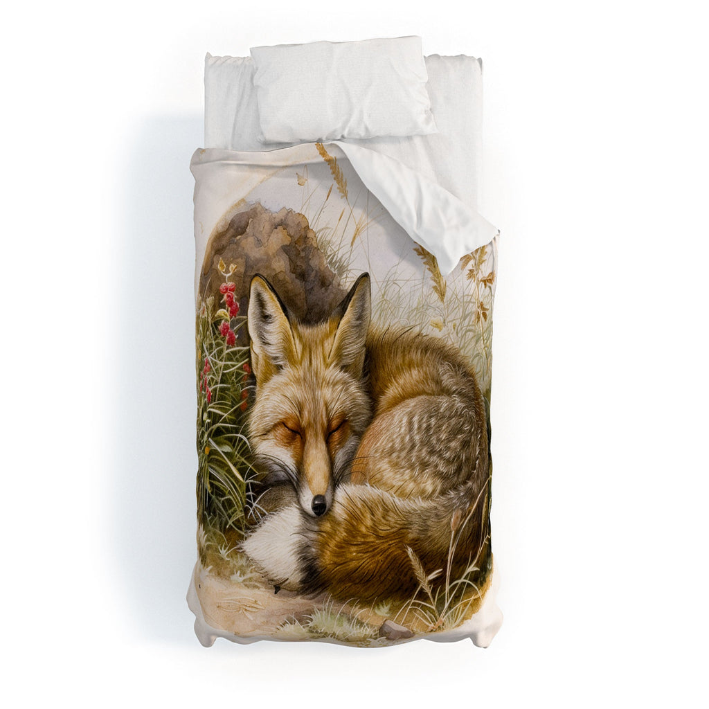 trajeado14 Fox Sleeping Vintage Illustration Duvet Cover