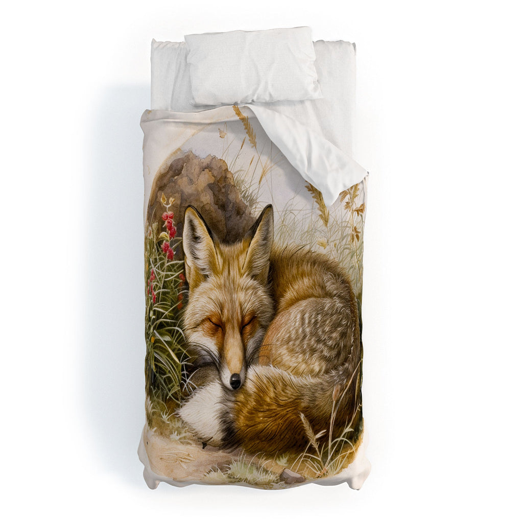 trajeado14 Fox Sleeping Vintage Illustration Duvet Cover