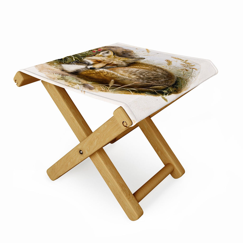 trajeado14 Fox Sleeping Vintage Illustration Folding Stool