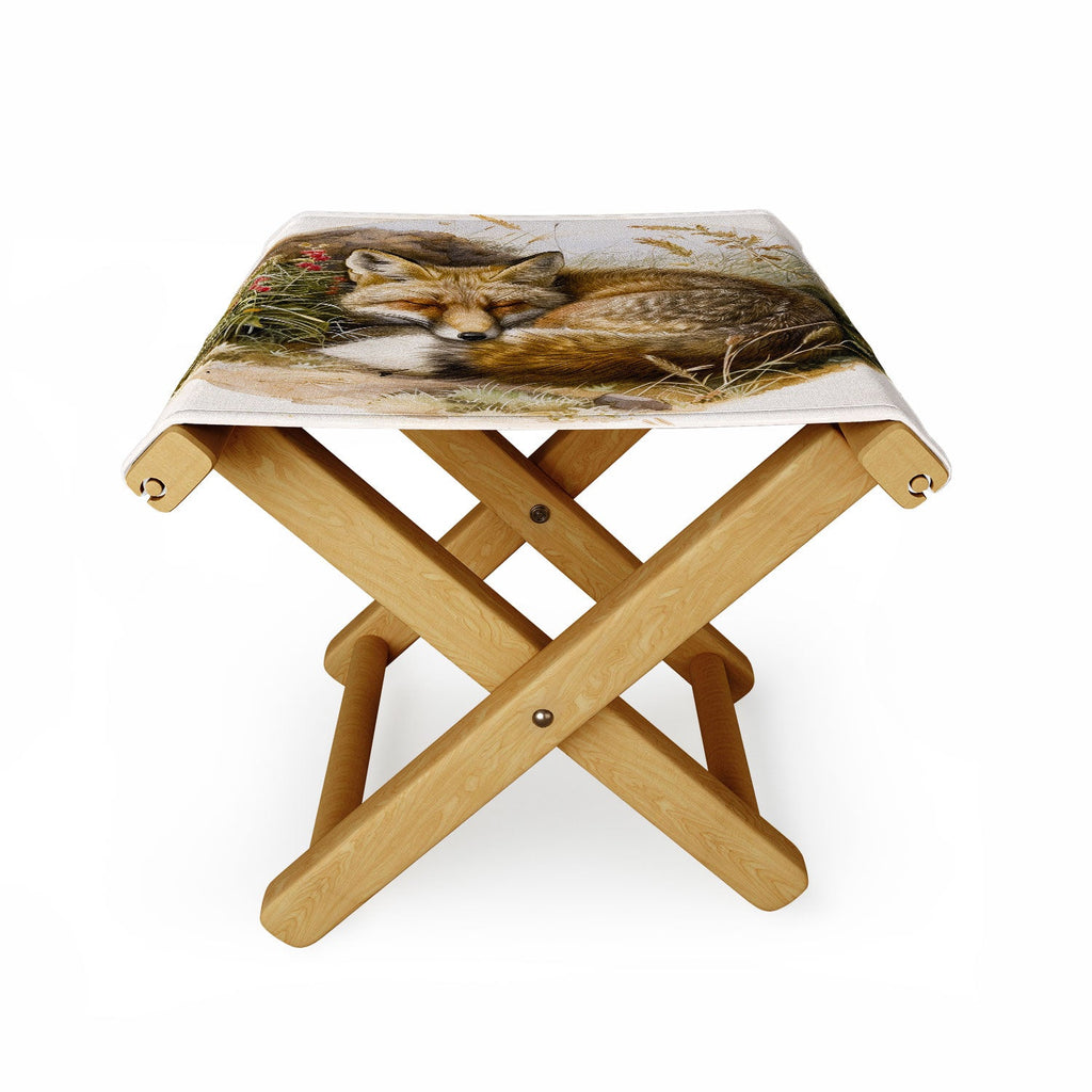 trajeado14 Fox Sleeping Vintage Illustration Folding Stool
