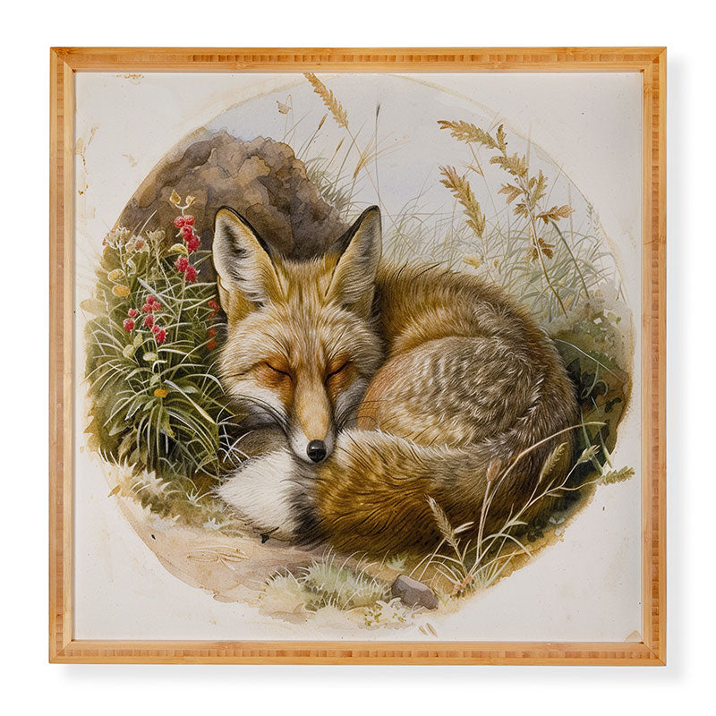 trajeado14 Fox Sleeping Vintage Illustration Framed Wall Art