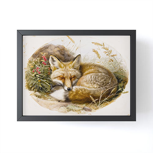 trajeado14 Fox Sleeping Vintage Illustration Framed Mini Art Print