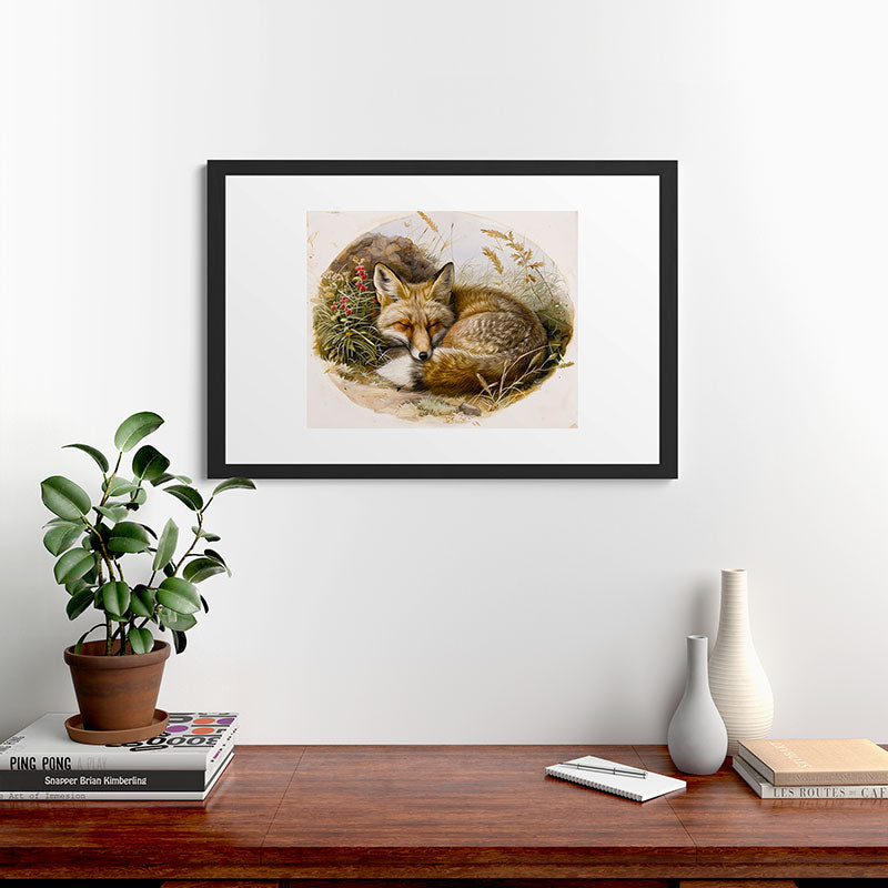 trajeado14 Fox Sleeping Vintage Illustration Framed Art Print