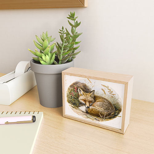 trajeado14 Fox Sleeping Vintage Illustration Framed Mini Art Print
