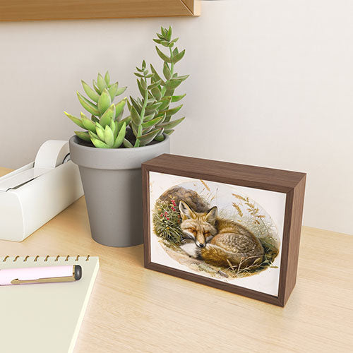 trajeado14 Fox Sleeping Vintage Illustration Framed Mini Art Print