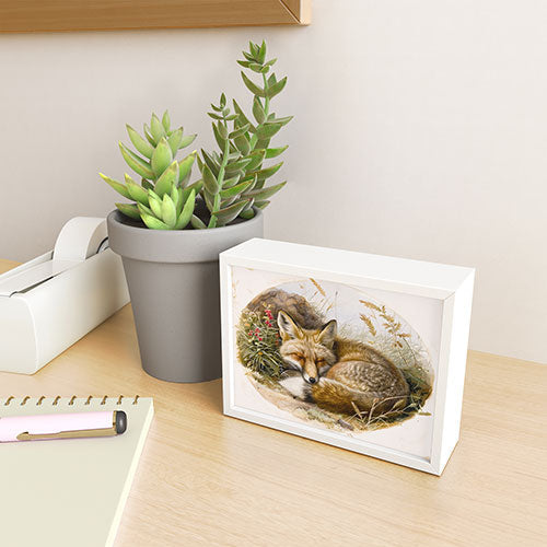 trajeado14 Fox Sleeping Vintage Illustration Framed Mini Art Print