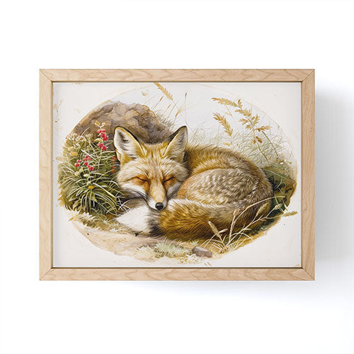trajeado14 Fox Sleeping Vintage Illustration Framed Mini Art Print