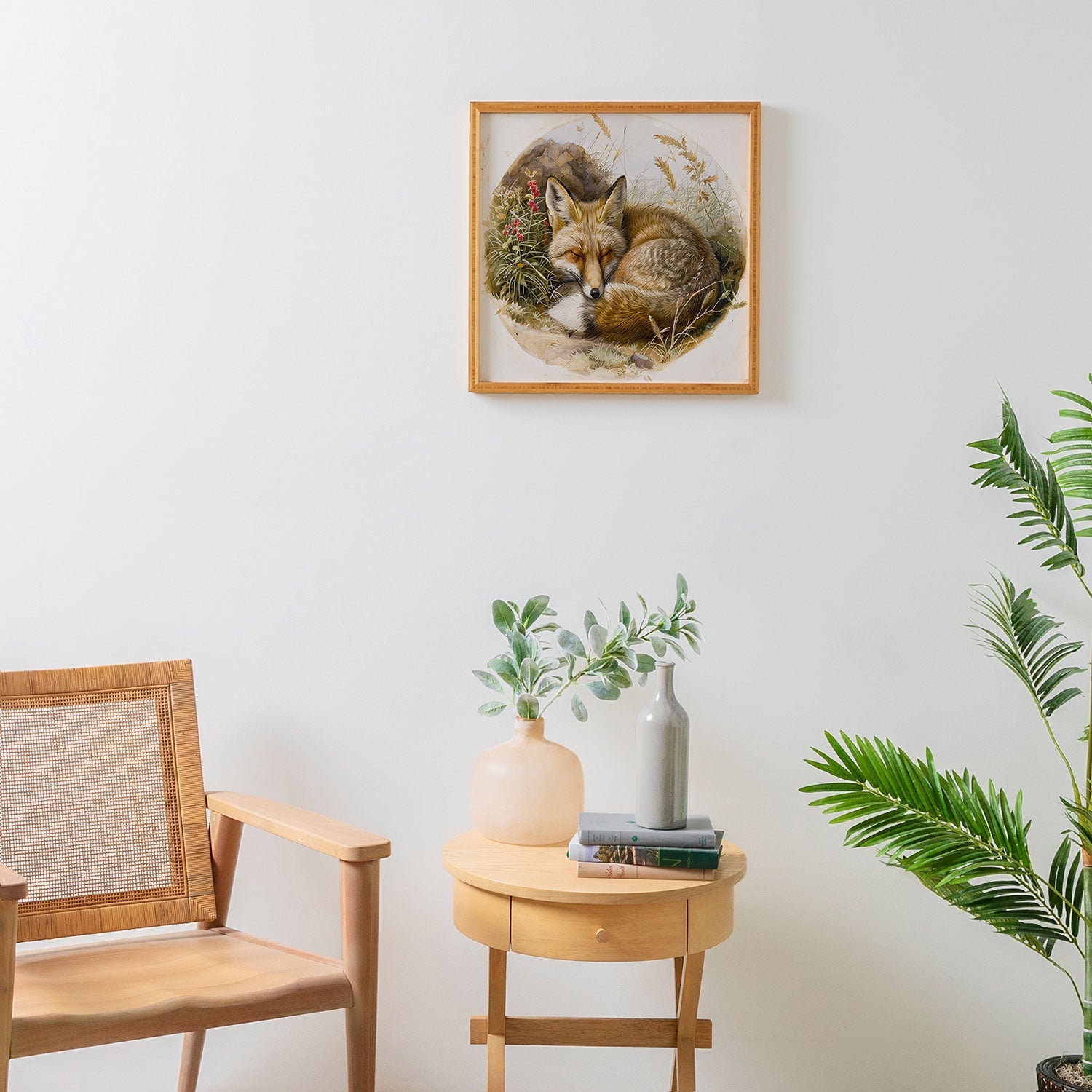 trajeado14 Fox Sleeping Vintage Illustration Framed Wall Art