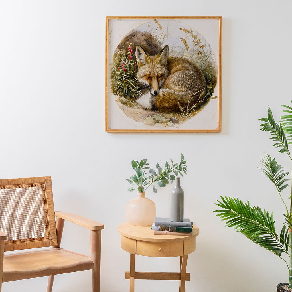 trajeado14 Fox Sleeping Vintage Illustration Framed Wall Art