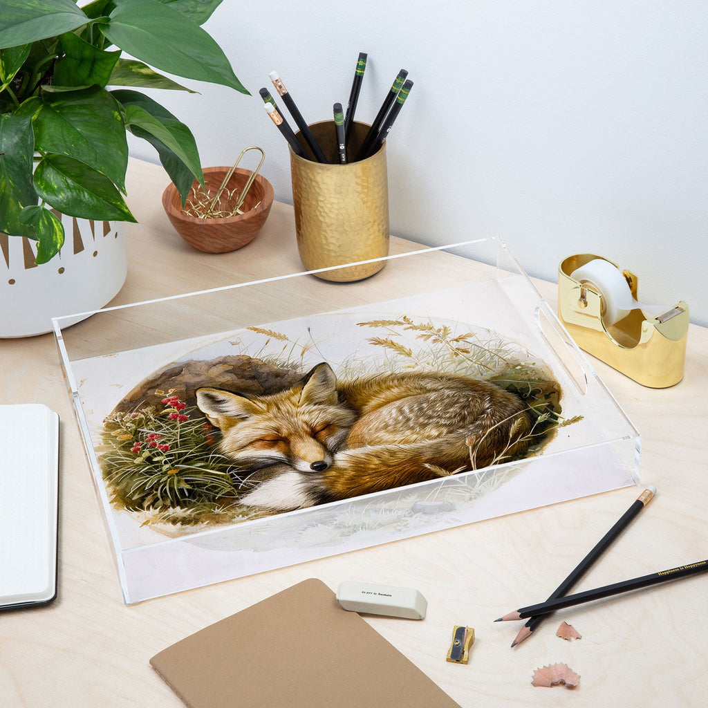 trajeado14 Fox Sleeping Vintage Illustration Acrylic Tray