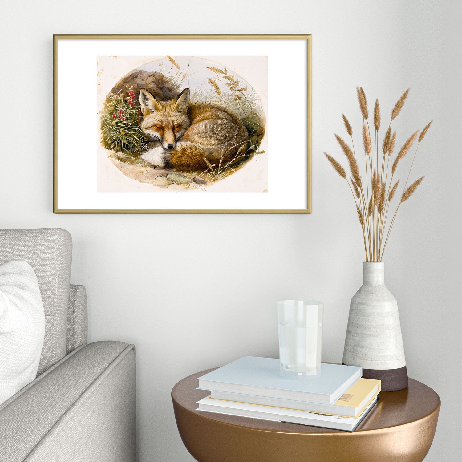 trajeado14 Fox Sleeping Vintage Illustration Metal Framed Art Print