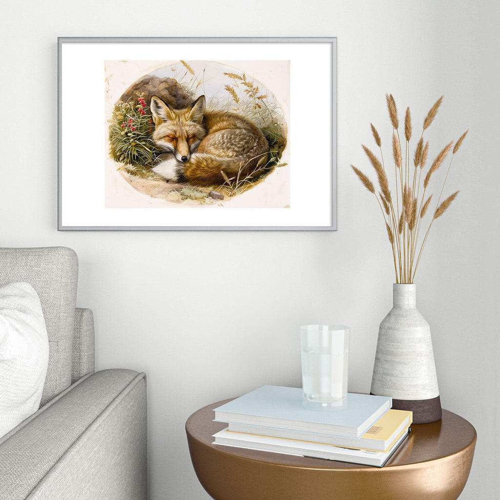 trajeado14 Fox Sleeping Vintage Illustration Metal Framed Art Print
