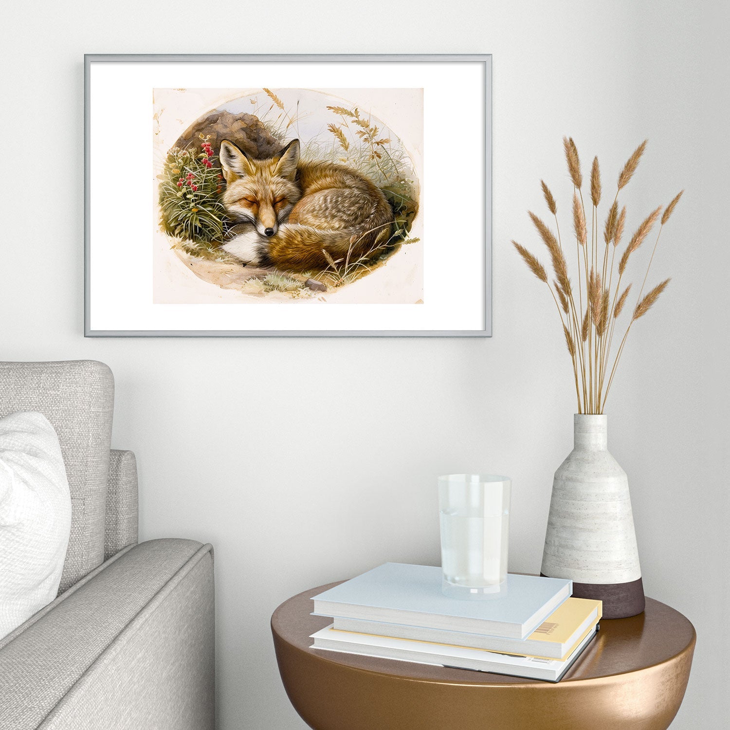 trajeado14 Fox Sleeping Vintage Illustration Metal Framed Art Print