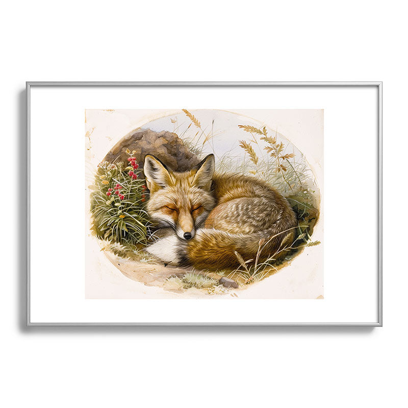 trajeado14 Fox Sleeping Vintage Illustration Metal Framed Art Print