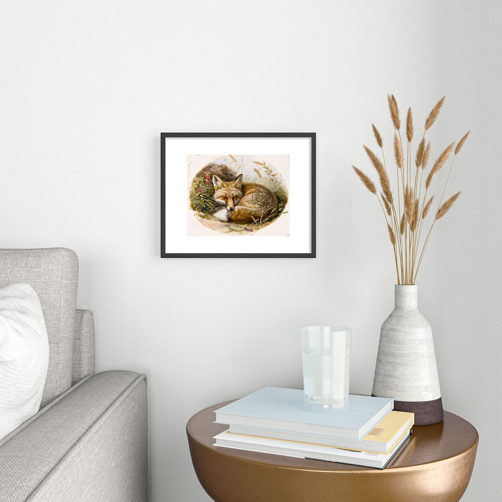 trajeado14 Fox Sleeping Vintage Illustration Metal Framed Art Print