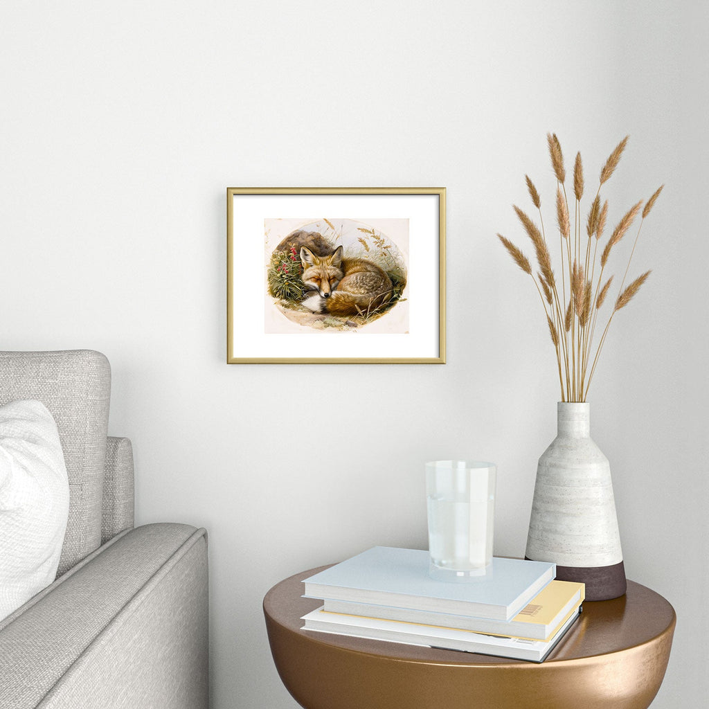 trajeado14 Fox Sleeping Vintage Illustration Metal Framed Art Print