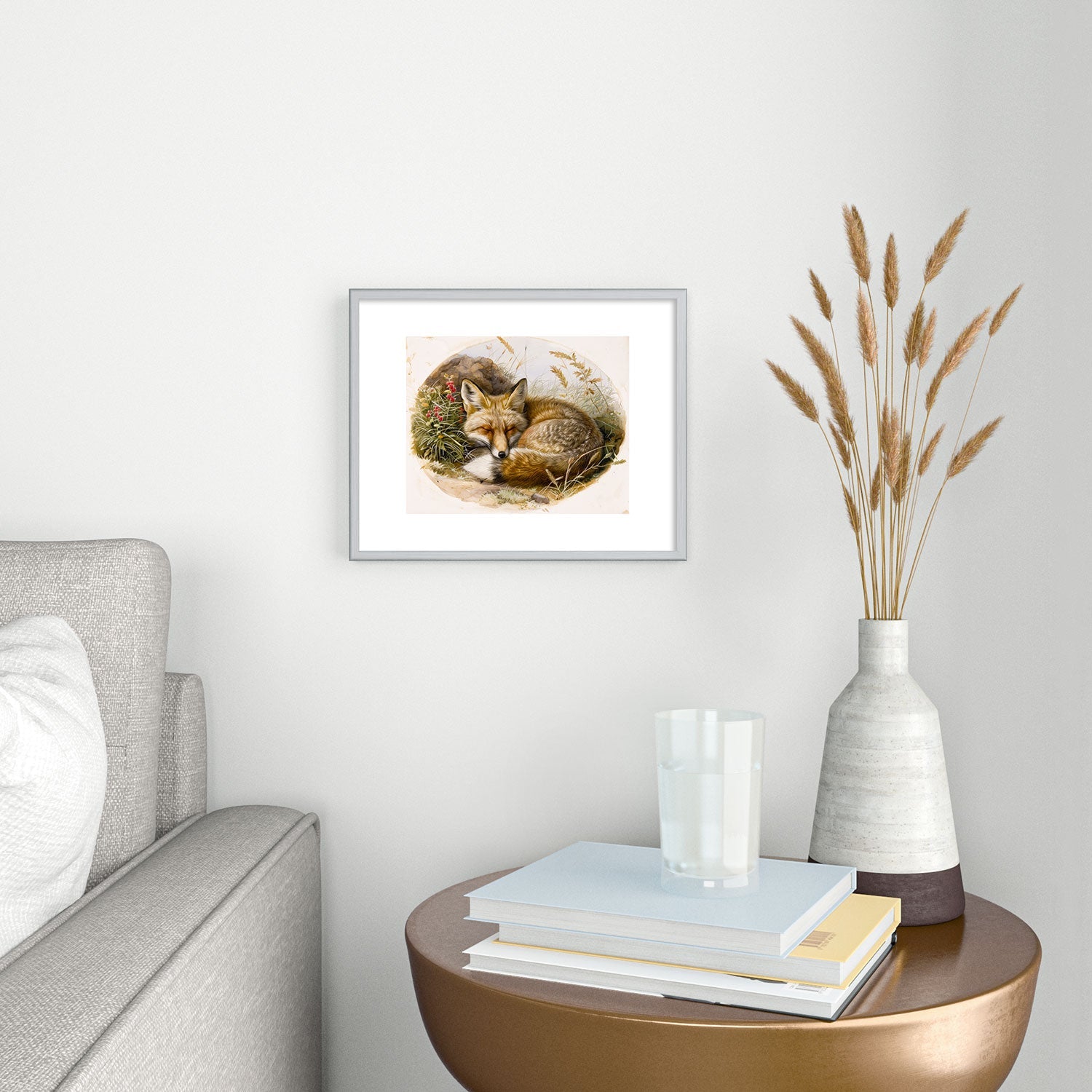 trajeado14 Fox Sleeping Vintage Illustration Metal Framed Art Print
