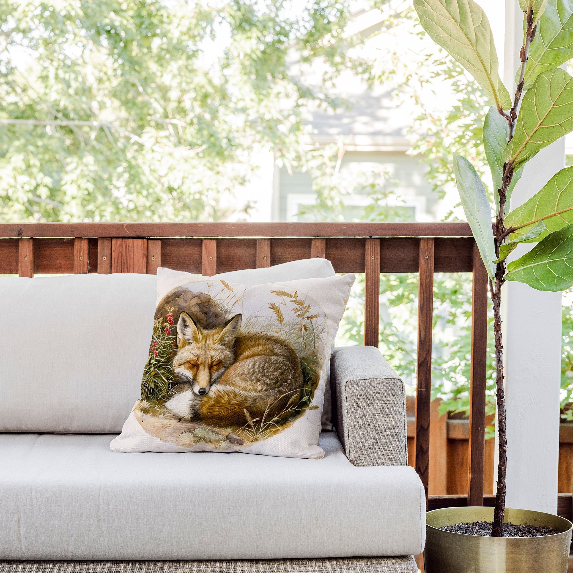 trajeado14 Fox Sleeping Vintage Illustration Outdoor Throw Pillow