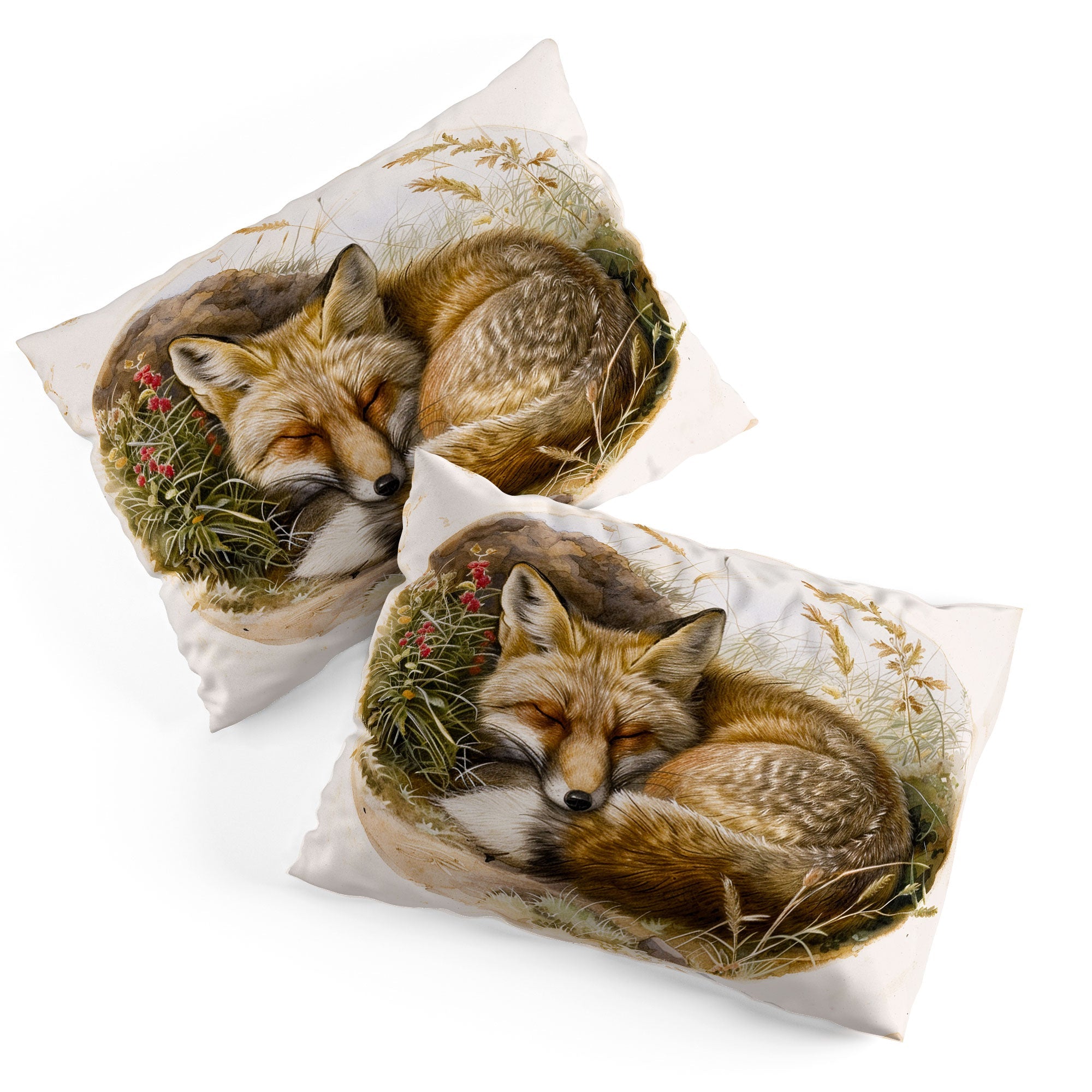 trajeado14 Fox Sleeping Vintage Illustration Pillow Shams