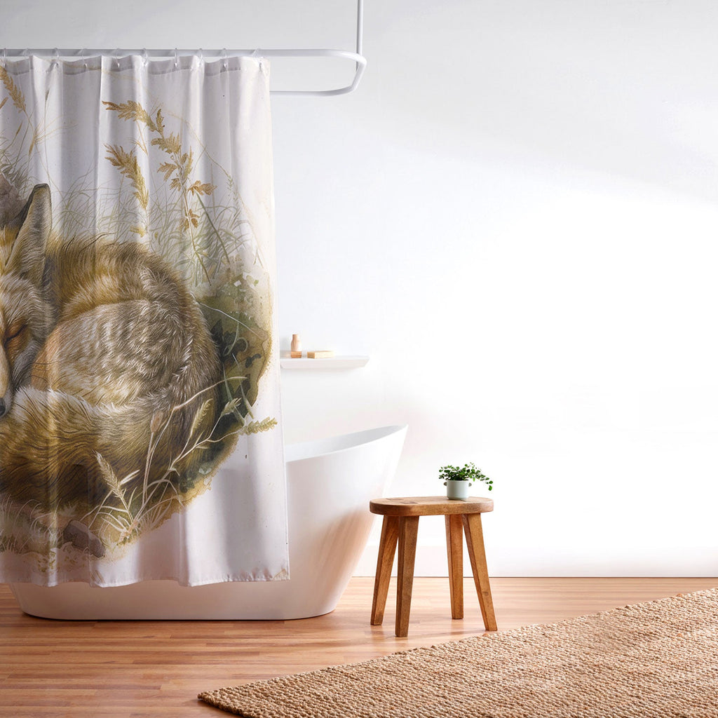 trajeado14 Fox Sleeping Vintage Illustration Shower Curtain