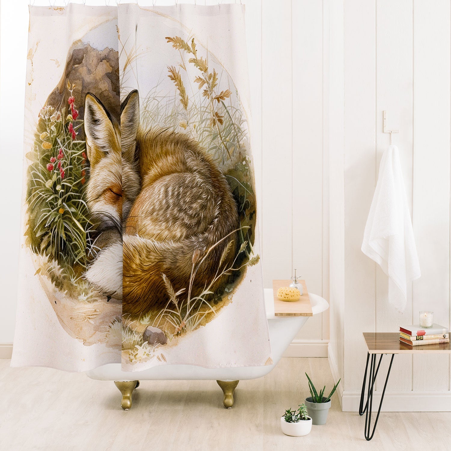 trajeado14 Fox Sleeping Vintage Illustration Shower Curtain