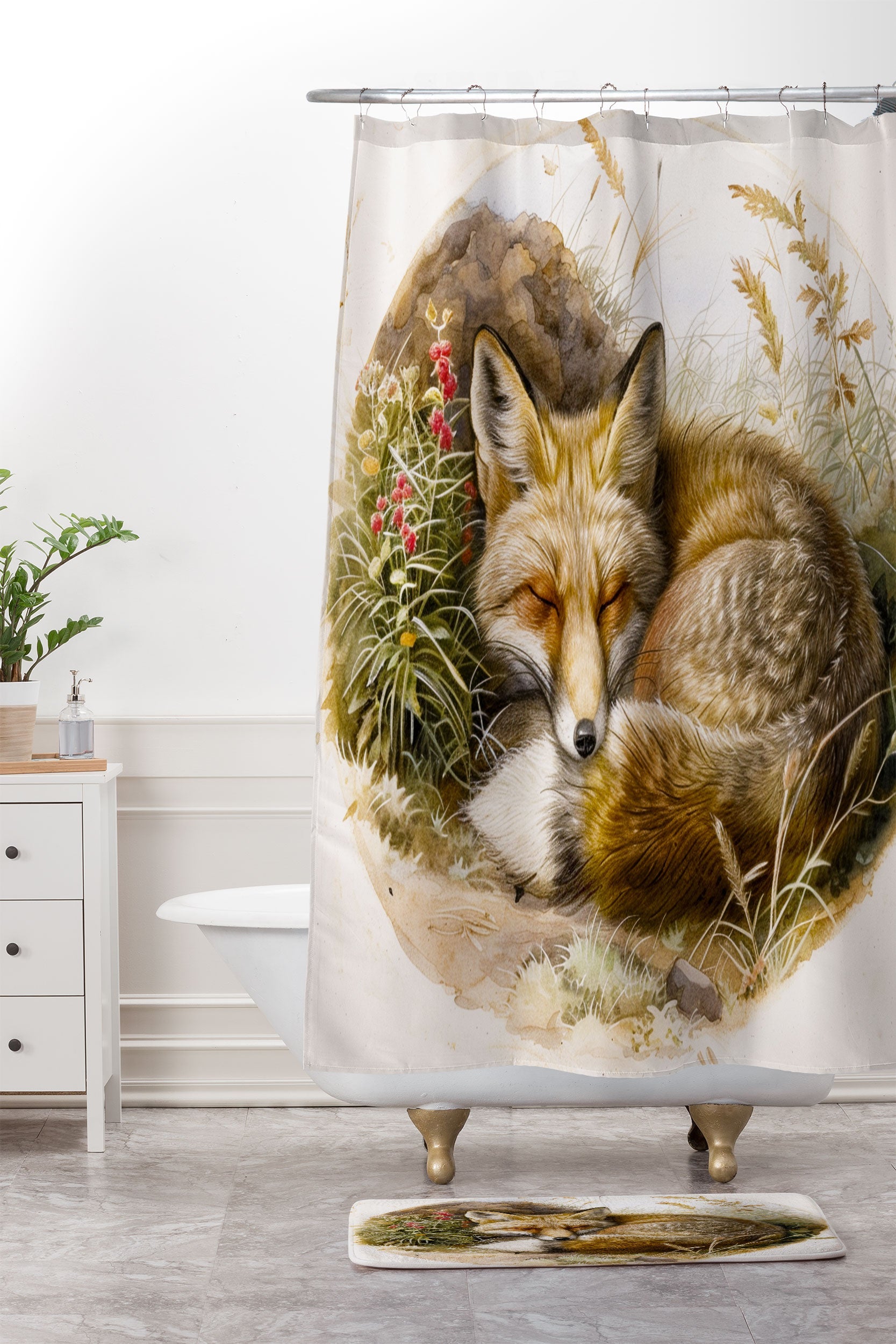 trajeado14 Fox Sleeping Vintage Illustration Memory Foam Bath Mat