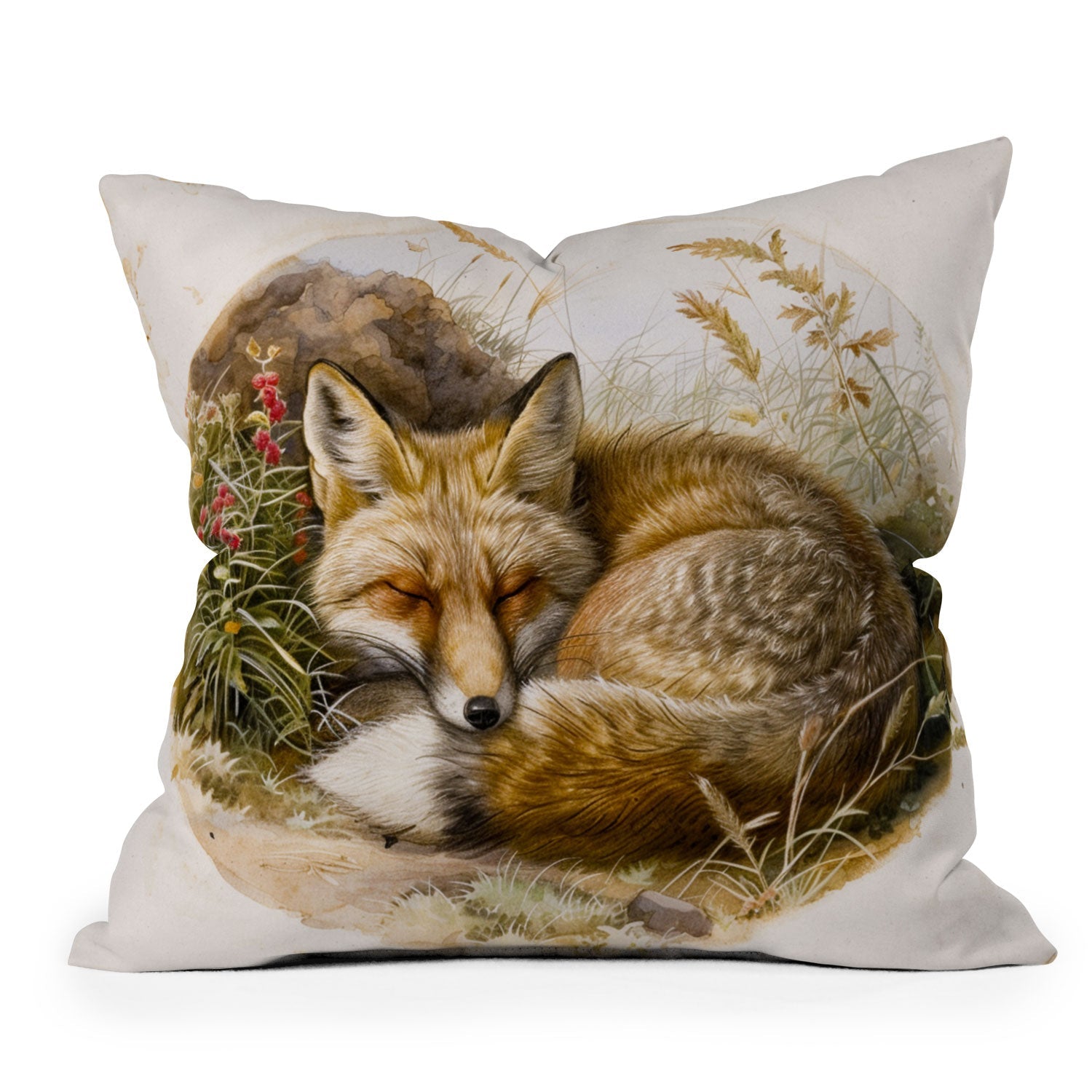 trajeado14 Fox Sleeping Vintage Illustration Outdoor Throw Pillow