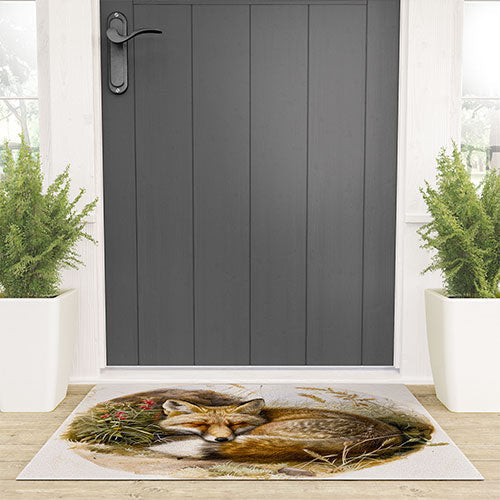 trajeado14 Fox Sleeping Vintage Illustration Welcome Mat