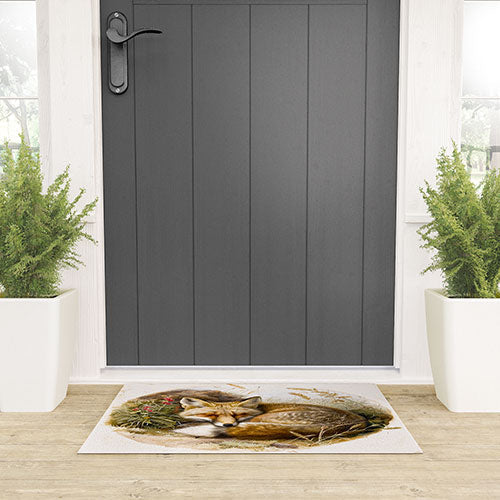 trajeado14 Fox Sleeping Vintage Illustration Welcome Mat