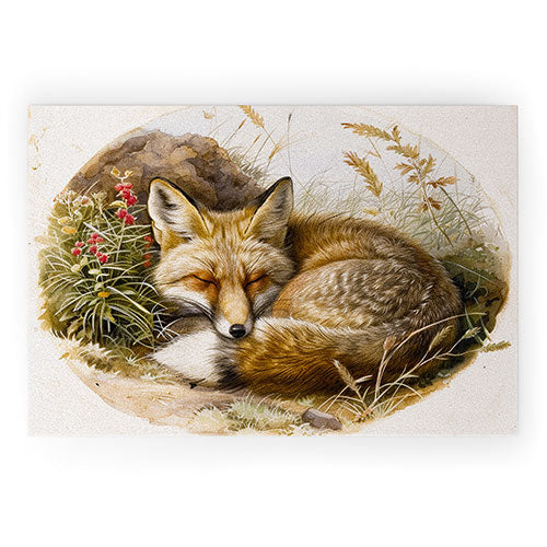 trajeado14 Fox Sleeping Vintage Illustration Welcome Mat