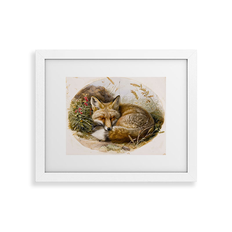 trajeado14 Fox Sleeping Vintage Illustration Framed Art Print