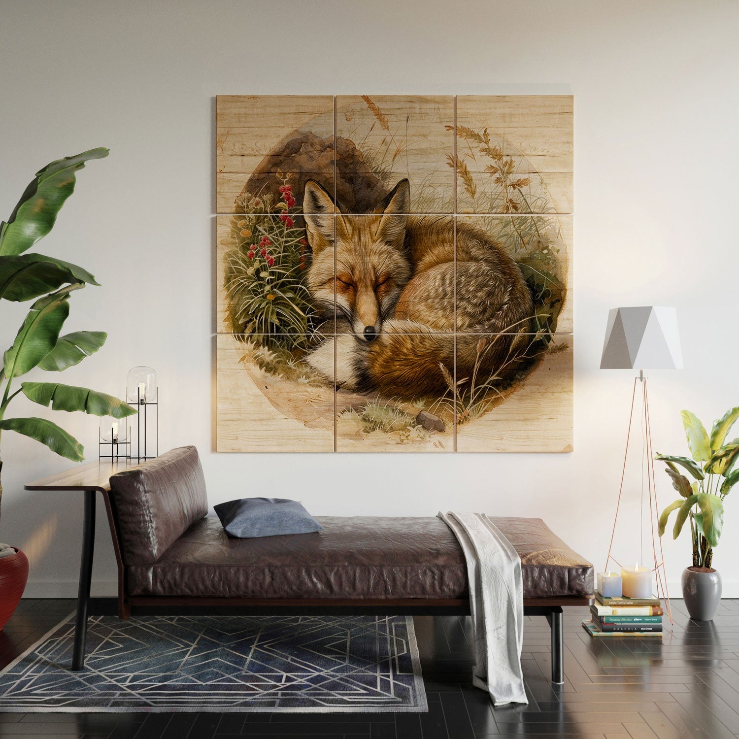 trajeado14 Fox Sleeping Vintage Illustration Wood Wall Mural