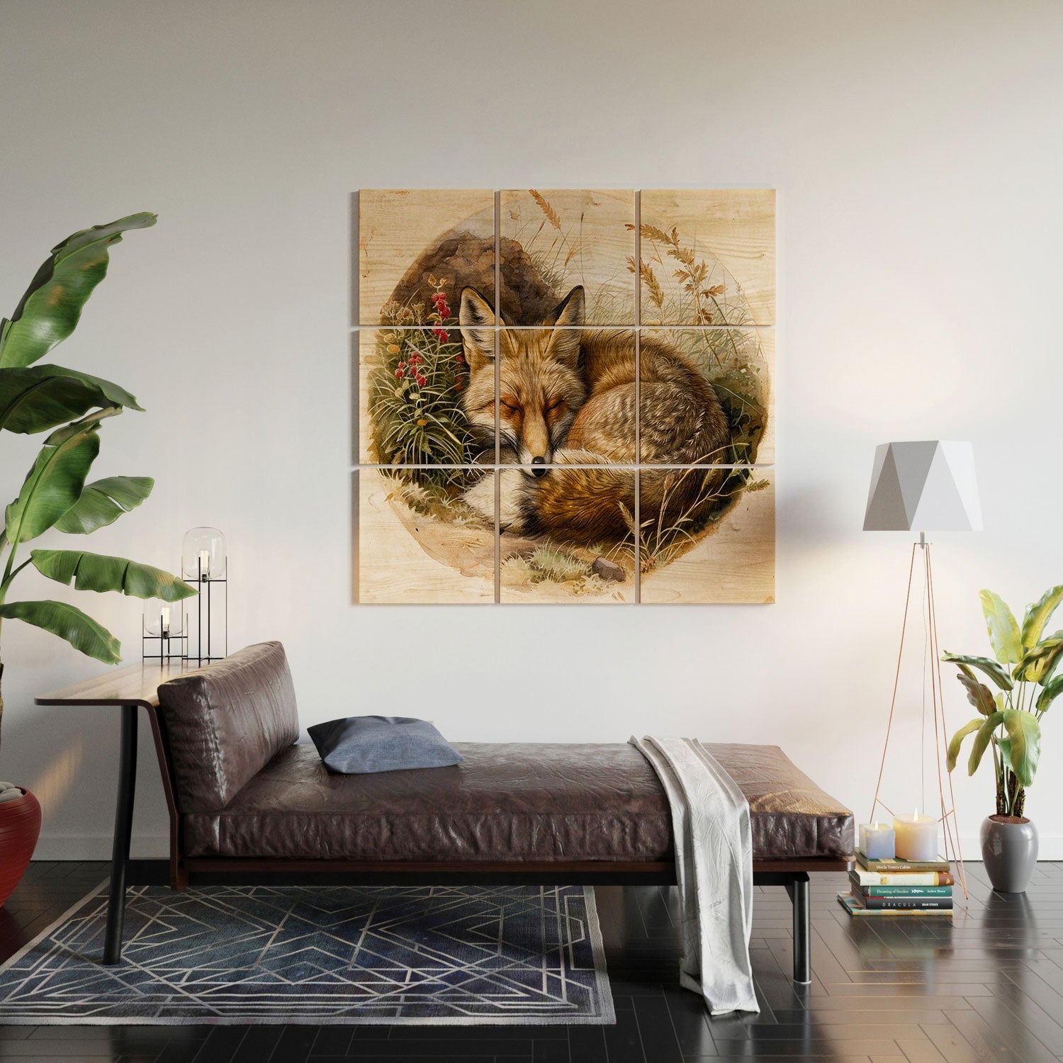 trajeado14 Fox Sleeping Vintage Illustration Wood Wall Mural