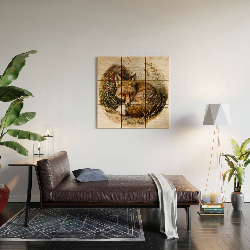 trajeado14 Fox Sleeping Vintage Illustration Wood Wall Mural