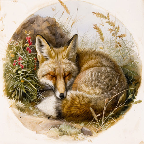 trajeado14 Fox Sleeping Vintage Illustration Shower Curtain