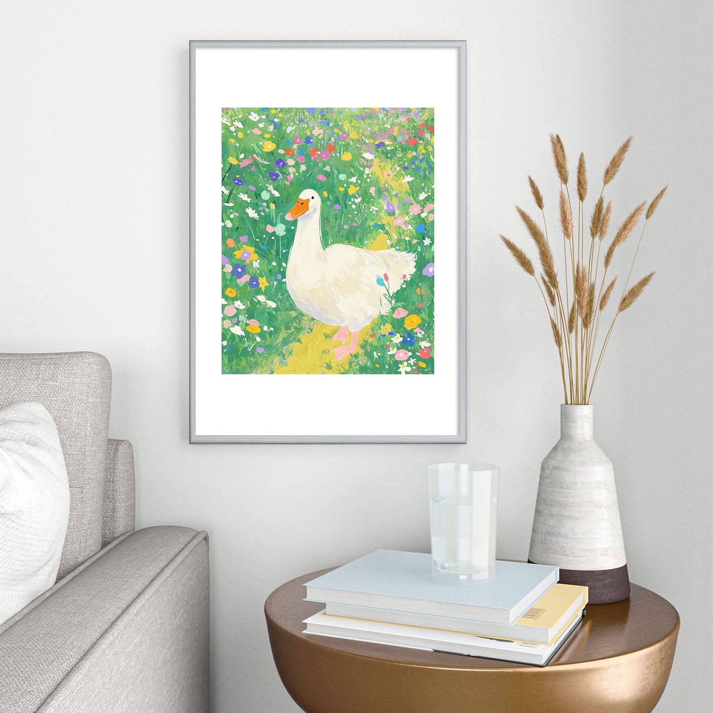 trajeado14 Goose Wildflower Cute Metal Framed Art Print