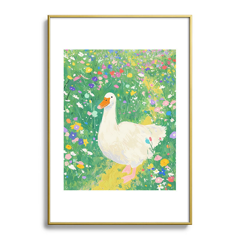 trajeado14 Goose Wildflower Cute Metal Framed Art Print