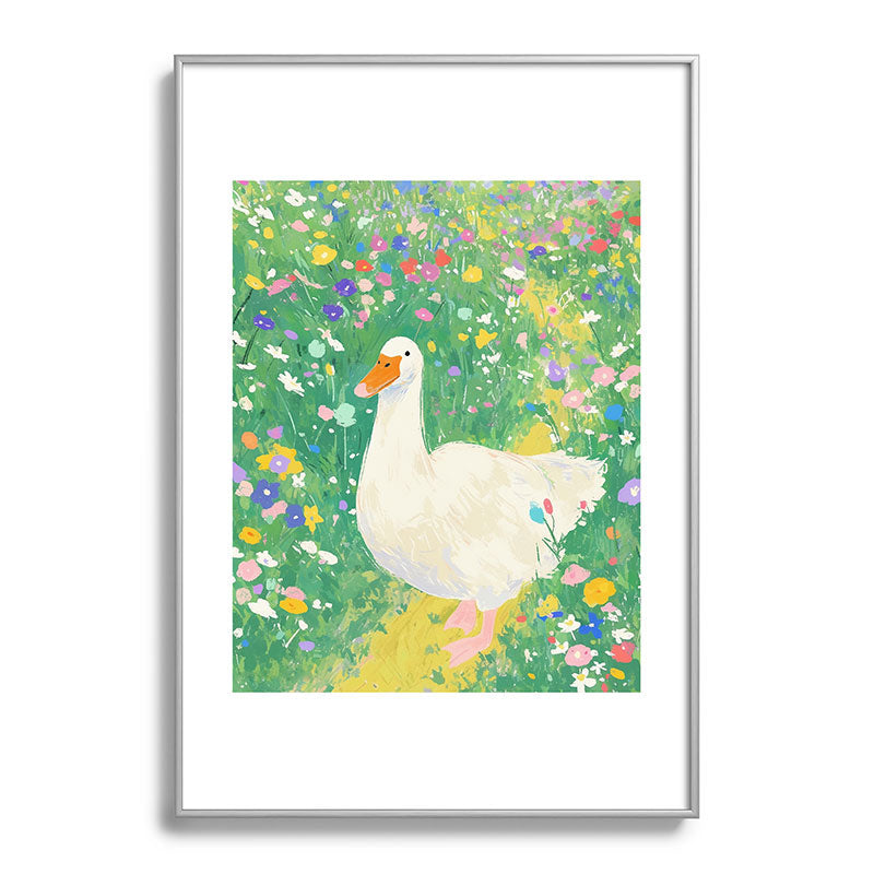 trajeado14 Goose Wildflower Cute Metal Framed Art Print