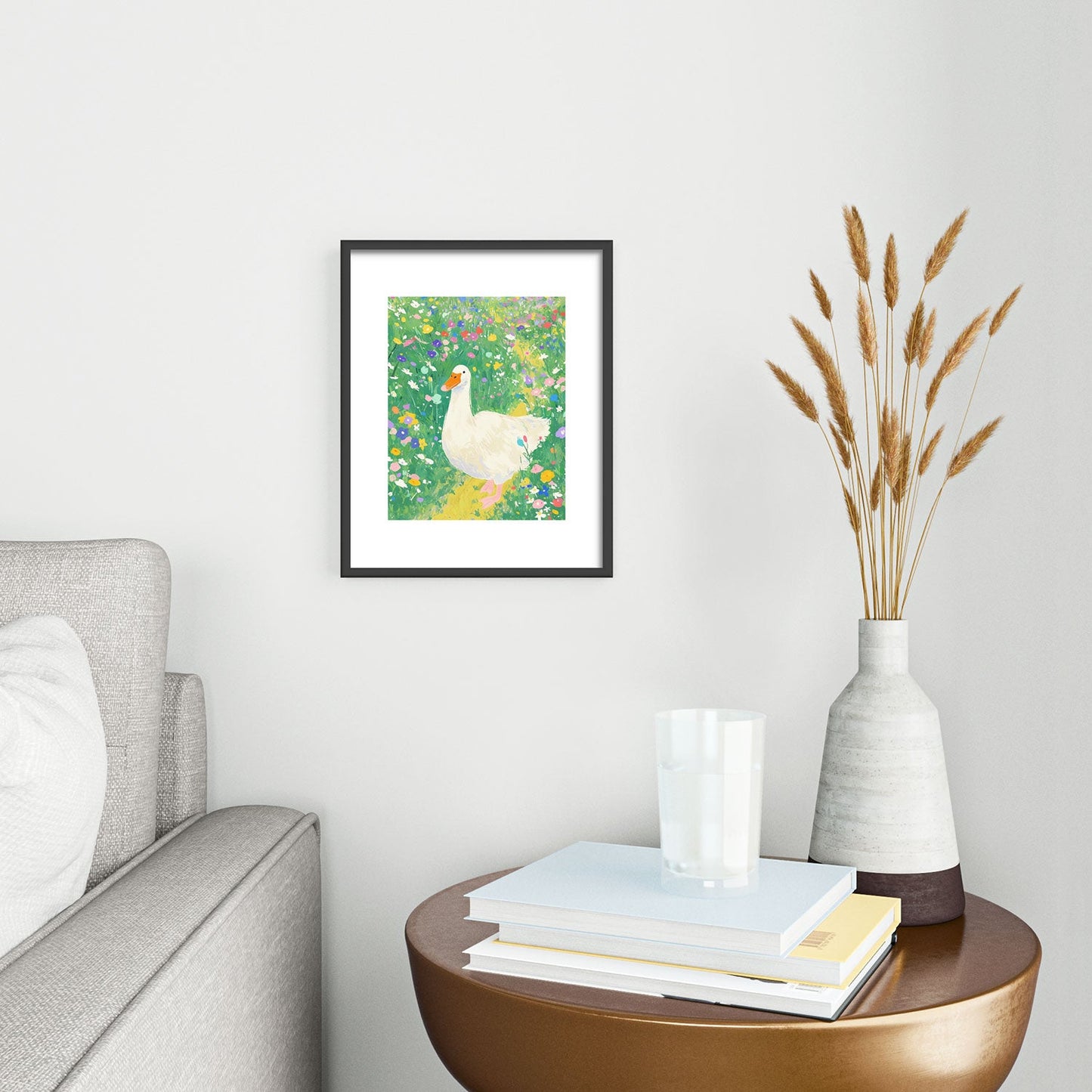 trajeado14 Goose Wildflower Cute Metal Framed Art Print