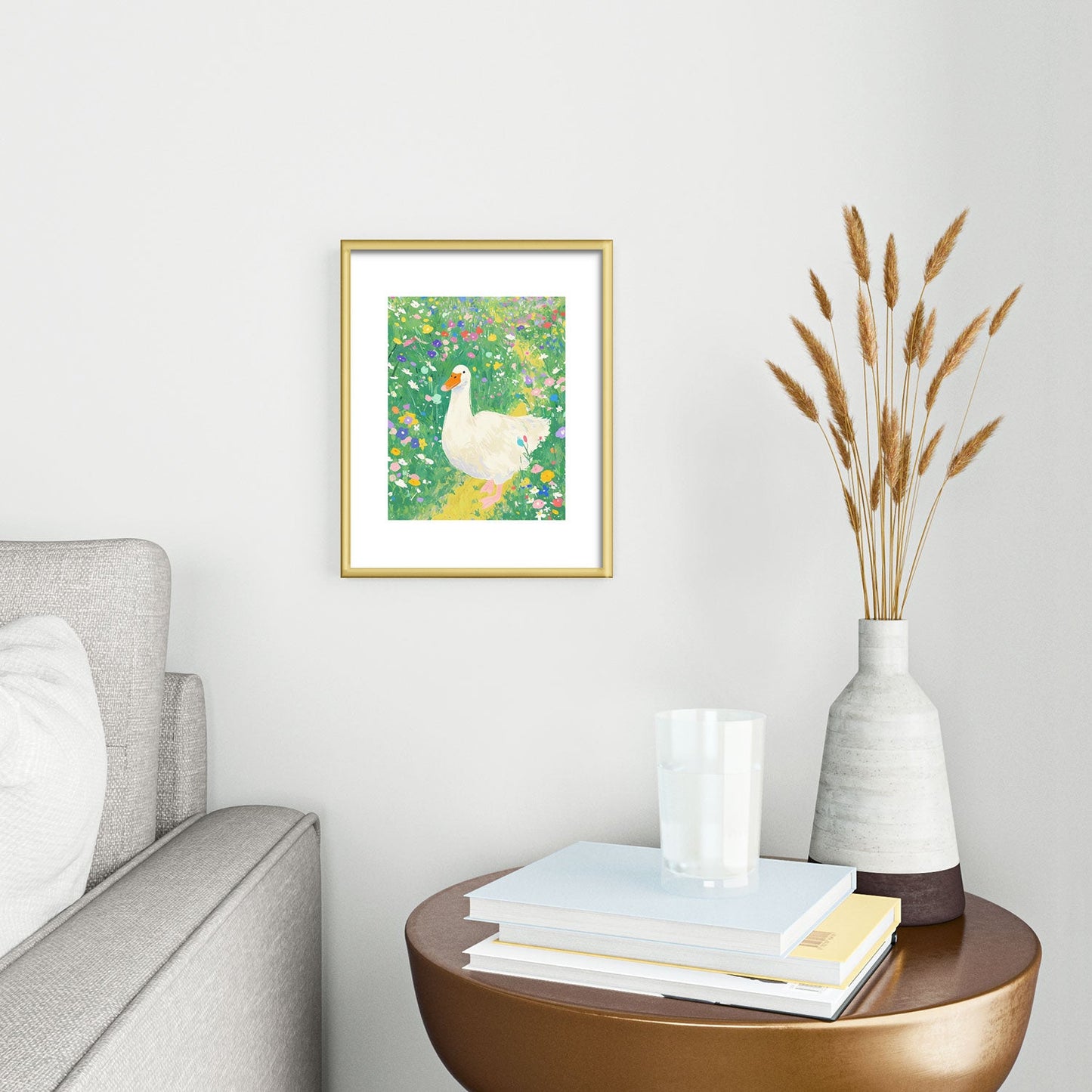 trajeado14 Goose Wildflower Cute Metal Framed Art Print