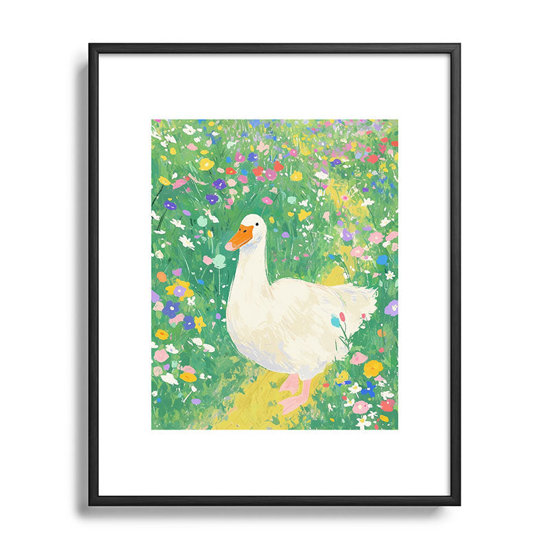 trajeado14 Goose Wildflower Cute Metal Framed Art Print