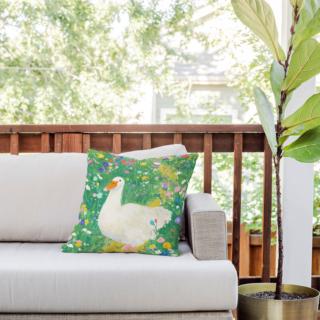 trajeado14 Goose Wildflower Cute Outdoor Throw Pillow