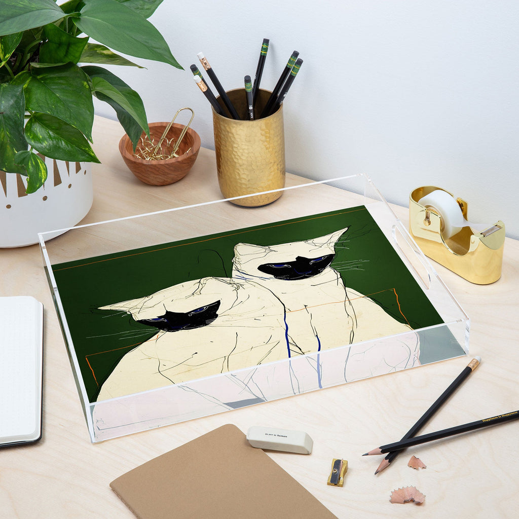 trajeado14 Siamese Cats Modern Art Acrylic Tray