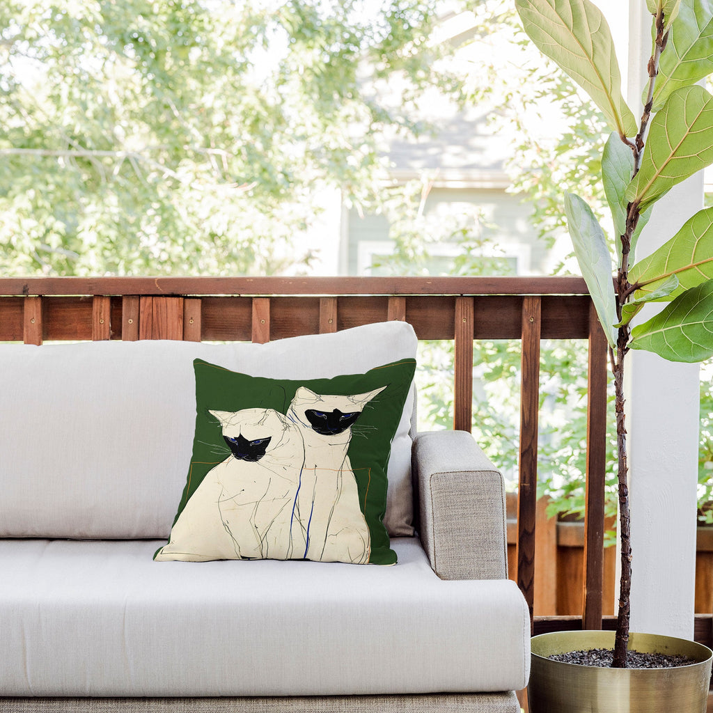 trajeado14 Siamese Cats Modern Art Outdoor Throw Pillow