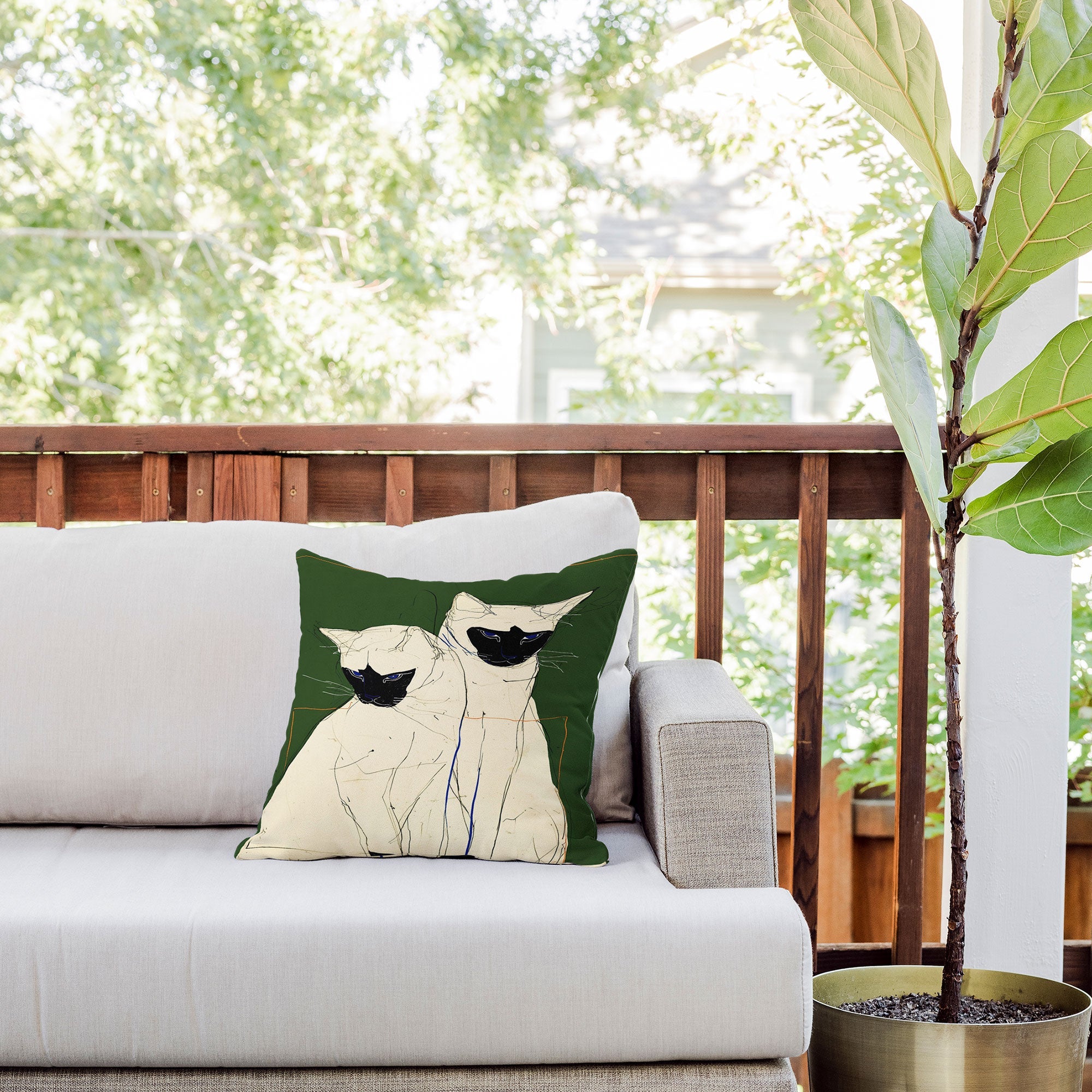 trajeado14 Siamese Cats Modern Art Outdoor Throw Pillow