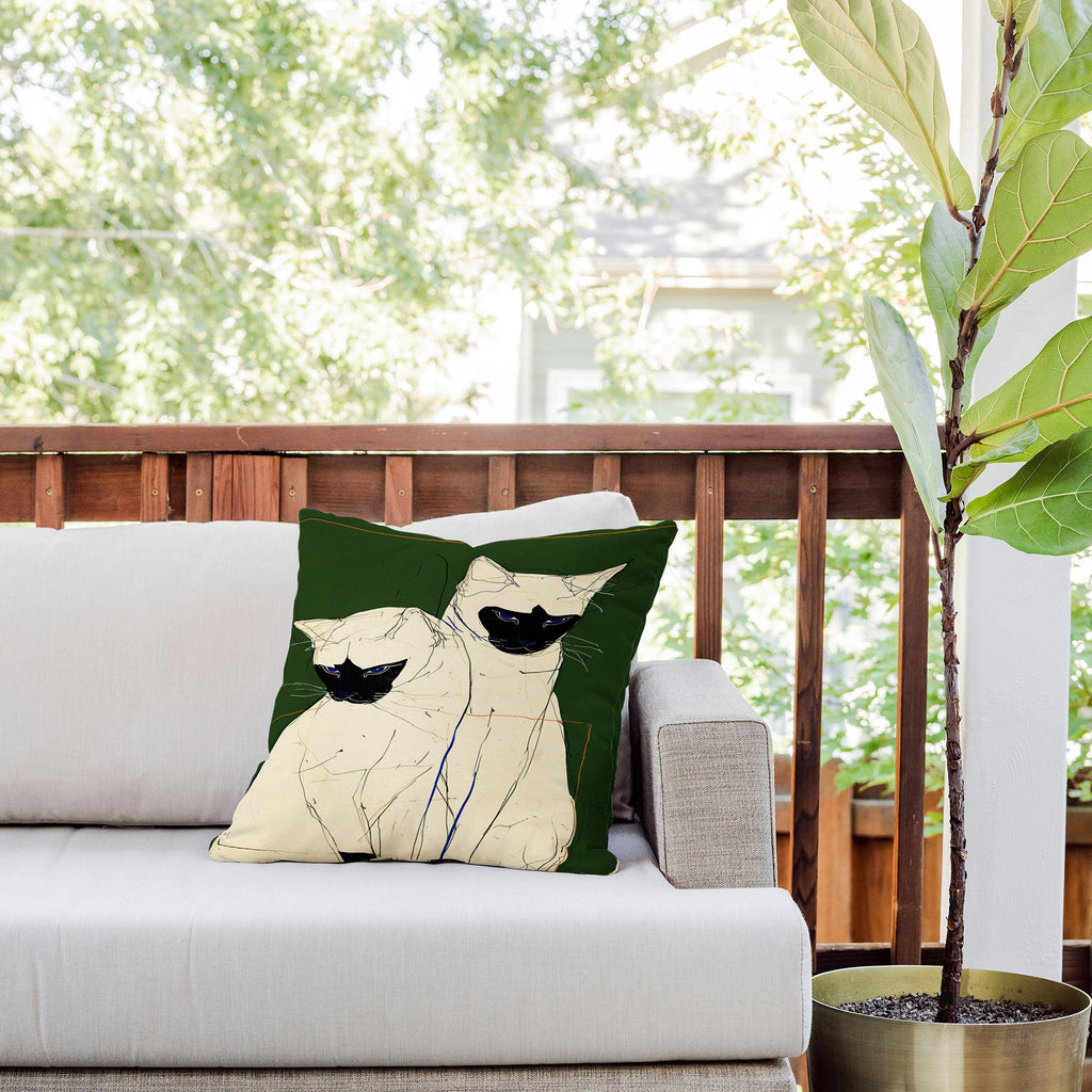 trajeado14 Siamese Cats Modern Art Outdoor Throw Pillow