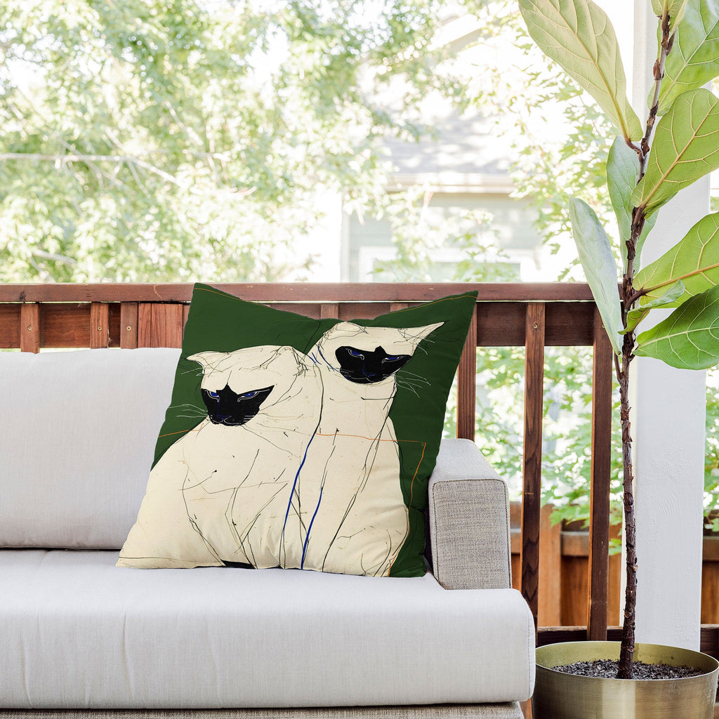 trajeado14 Siamese Cats Modern Art Outdoor Throw Pillow